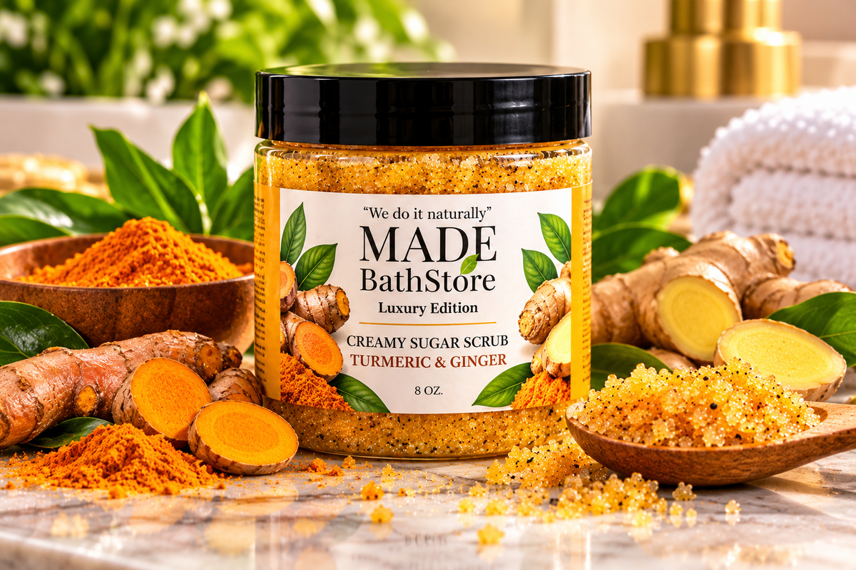 Creamy Turmeric & Ginger Sugar Scrub with Rose Petals