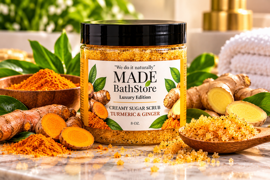 Creamy Turmeric & Ginger Sugar Scrub with Rose Petals