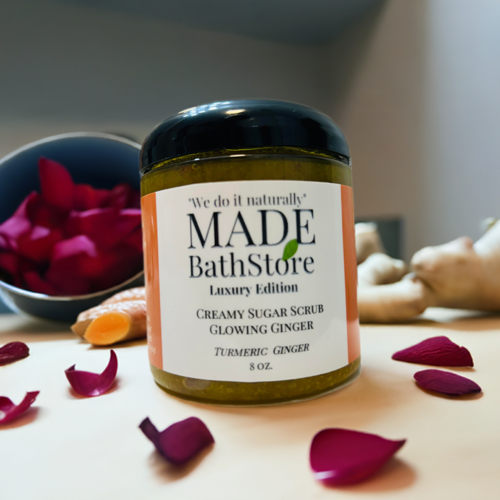 Creamy Turmeric & Ginger Sugar Scrub with Rose Petals